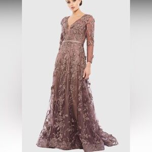 Mac Duggal Embroidered Long Sleeve Gown in Brown - GREAT MOTHER OF BRIDE DRESS